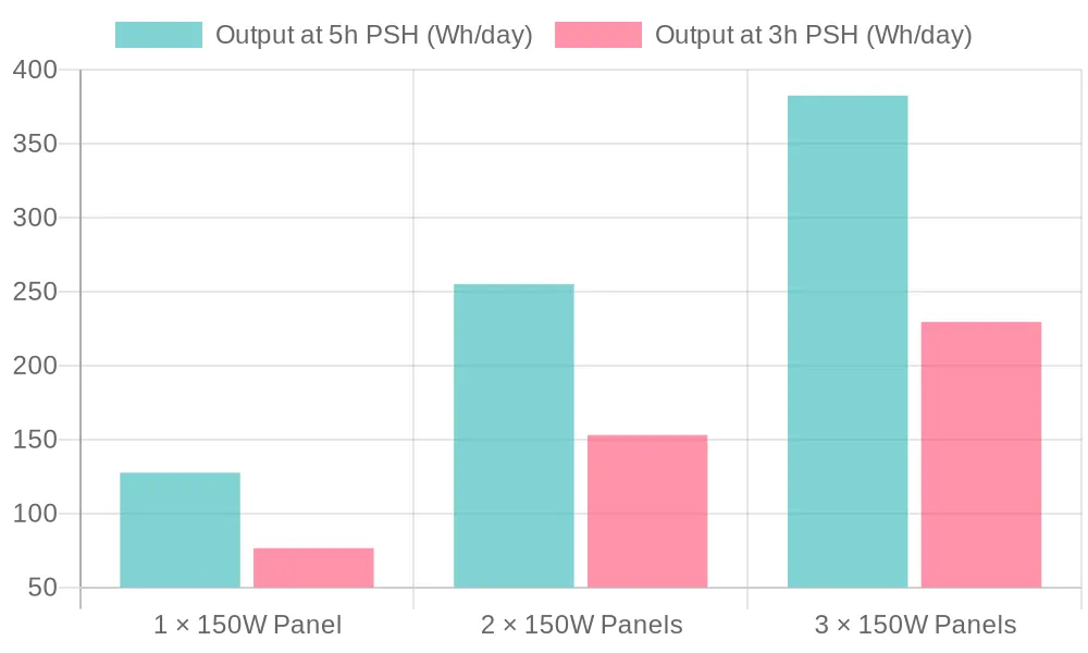Solar Panel Output for 120W Fridge at Different PSH